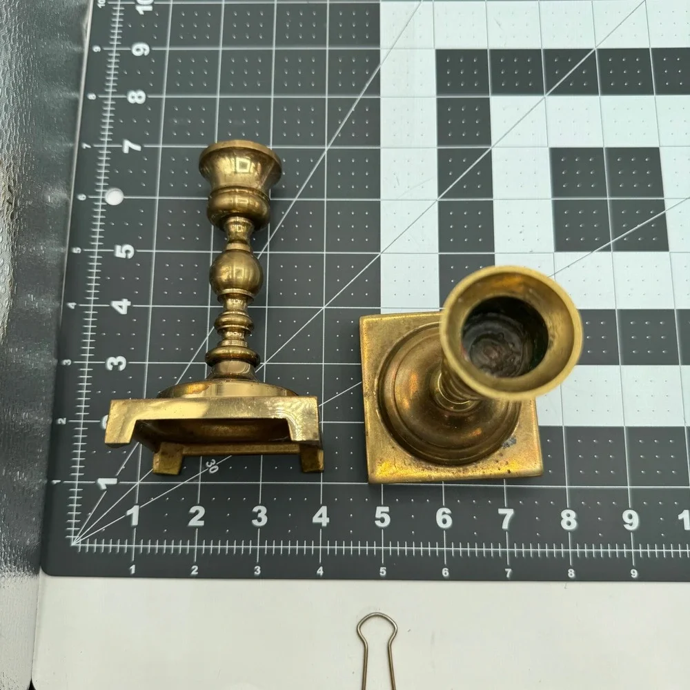 Brass Candlestick Holders Set‎ of 2 Gold Square Base Vintage Style 6.5